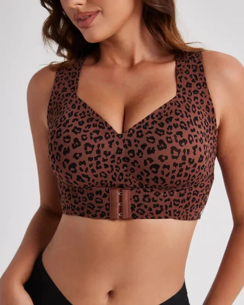 Reggiseno posturale leopardato marrone indossato