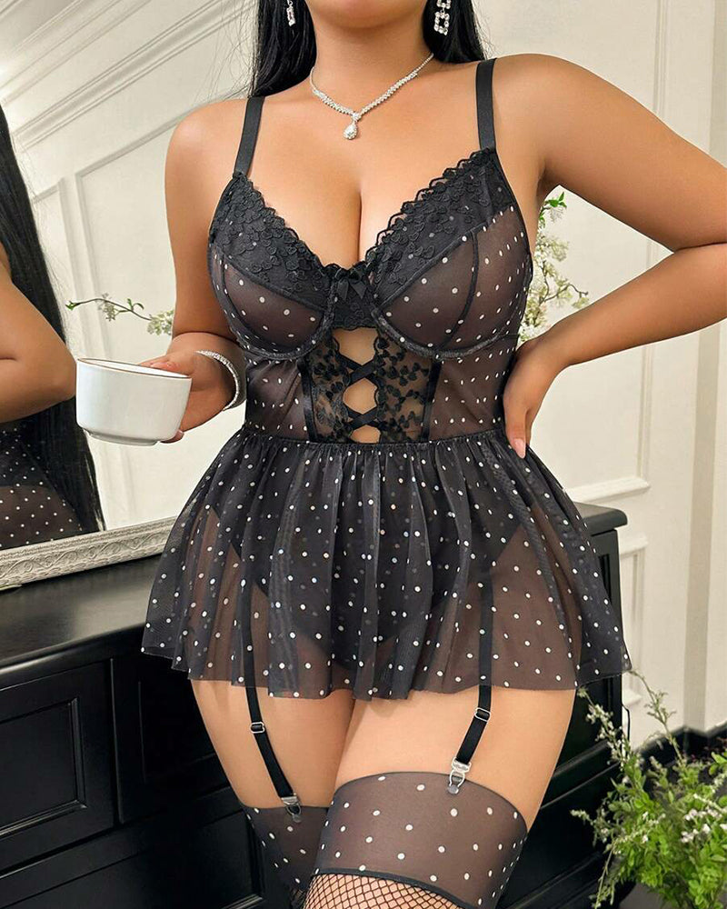 Sottoveste in pizzo e rete a pois taglie comode