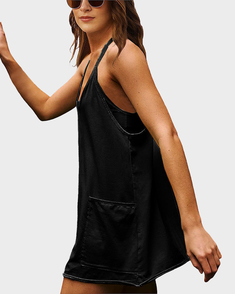 Mini abito smanicato casual con pantaloncino interno
