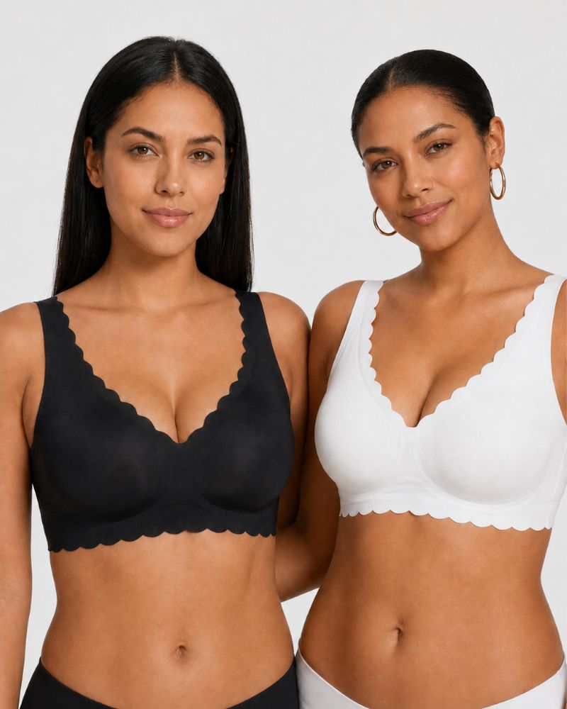 Reggiseno sollevante senza ferretto senza cuciture smerlato con scollo a V