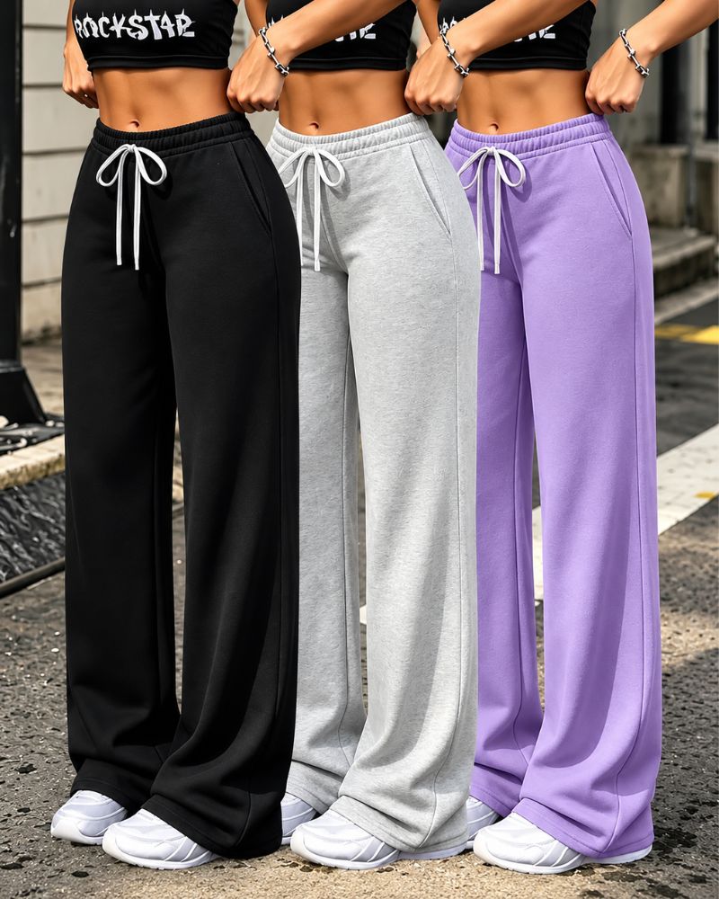 Pantaloni a gamba larga felpati con coulisse