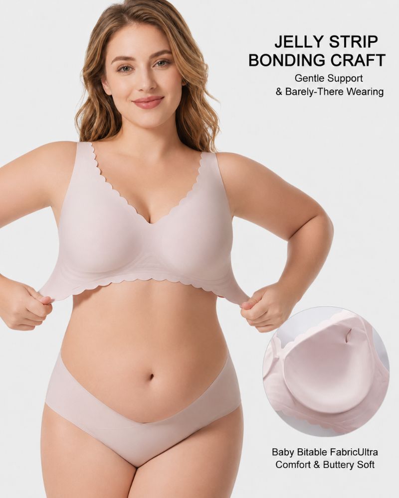 Reggiseno sollevante senza ferretto senza cuciture smerlato con scollo a V
