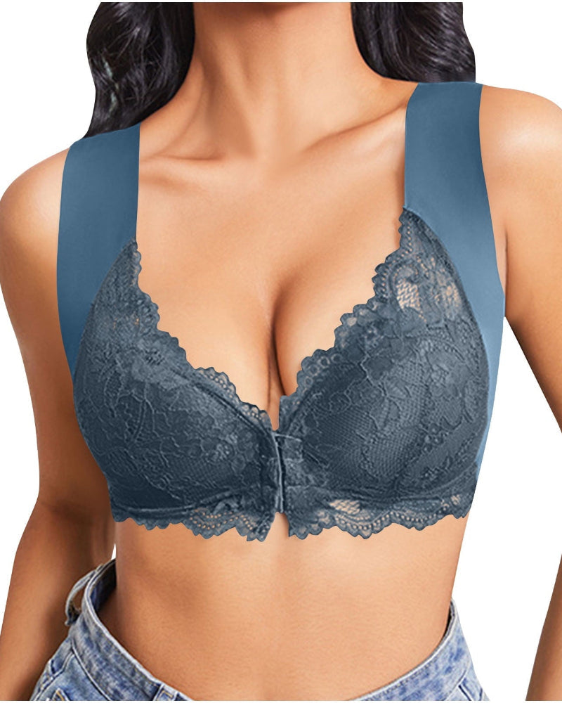 Reggiseno push-up con chiusura frontale in pizzo a contrasto