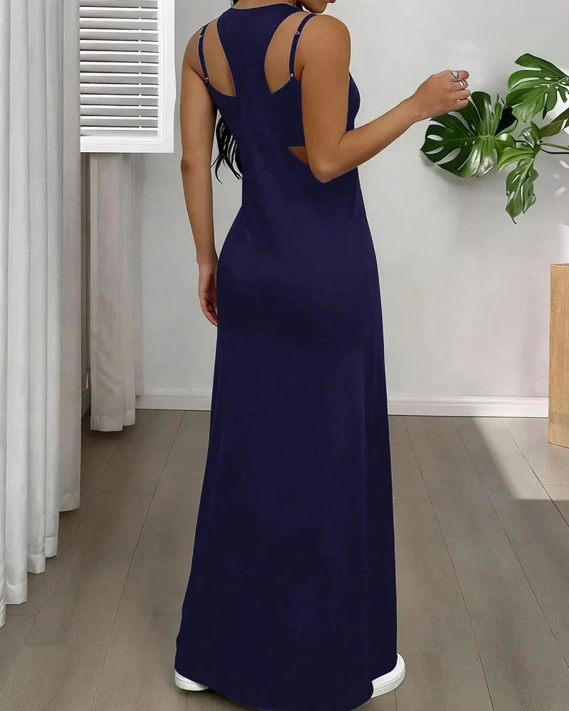 Completo 2 pezzi canotta e abito lungo con cut-out