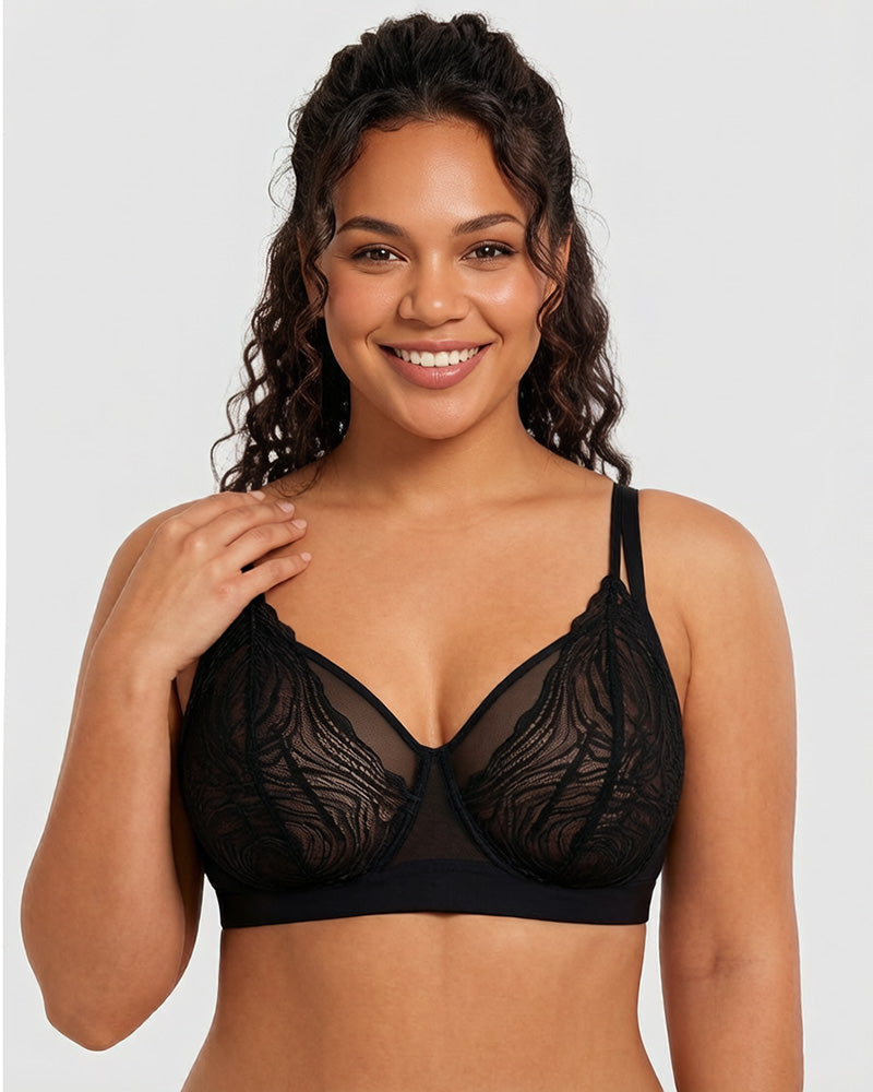 Reggiseno coprente con ferretto taglie comode in pizzo e rete