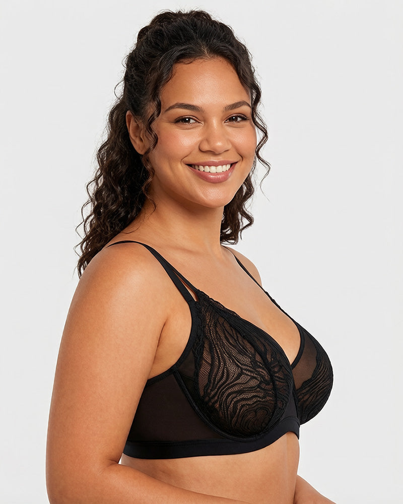 Reggiseno coprente con ferretto taglie comode in pizzo e rete