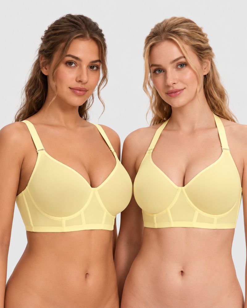 Reggiseno multiposizione con ferretto a fascia lunga in rete trasparente