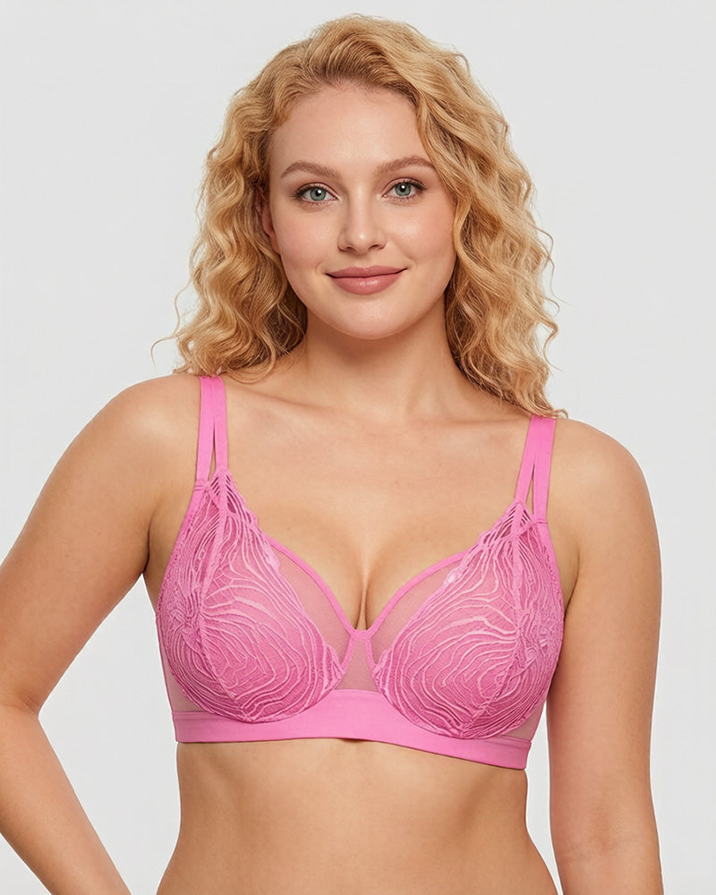 Reggiseno coprente con ferretto taglie comode in pizzo e rete