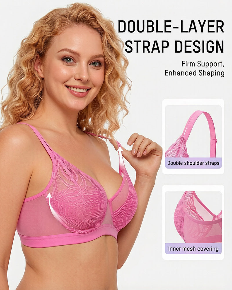 Reggiseno coprente con ferretto taglie comode in pizzo e rete