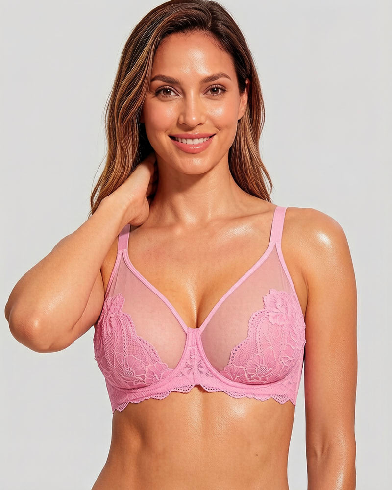 Reggiseno minimizer coprente in pizzo rosa