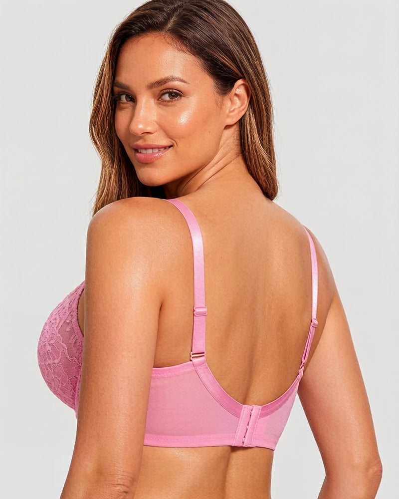 Reggiseno minimizer coprente in pizzo rosa