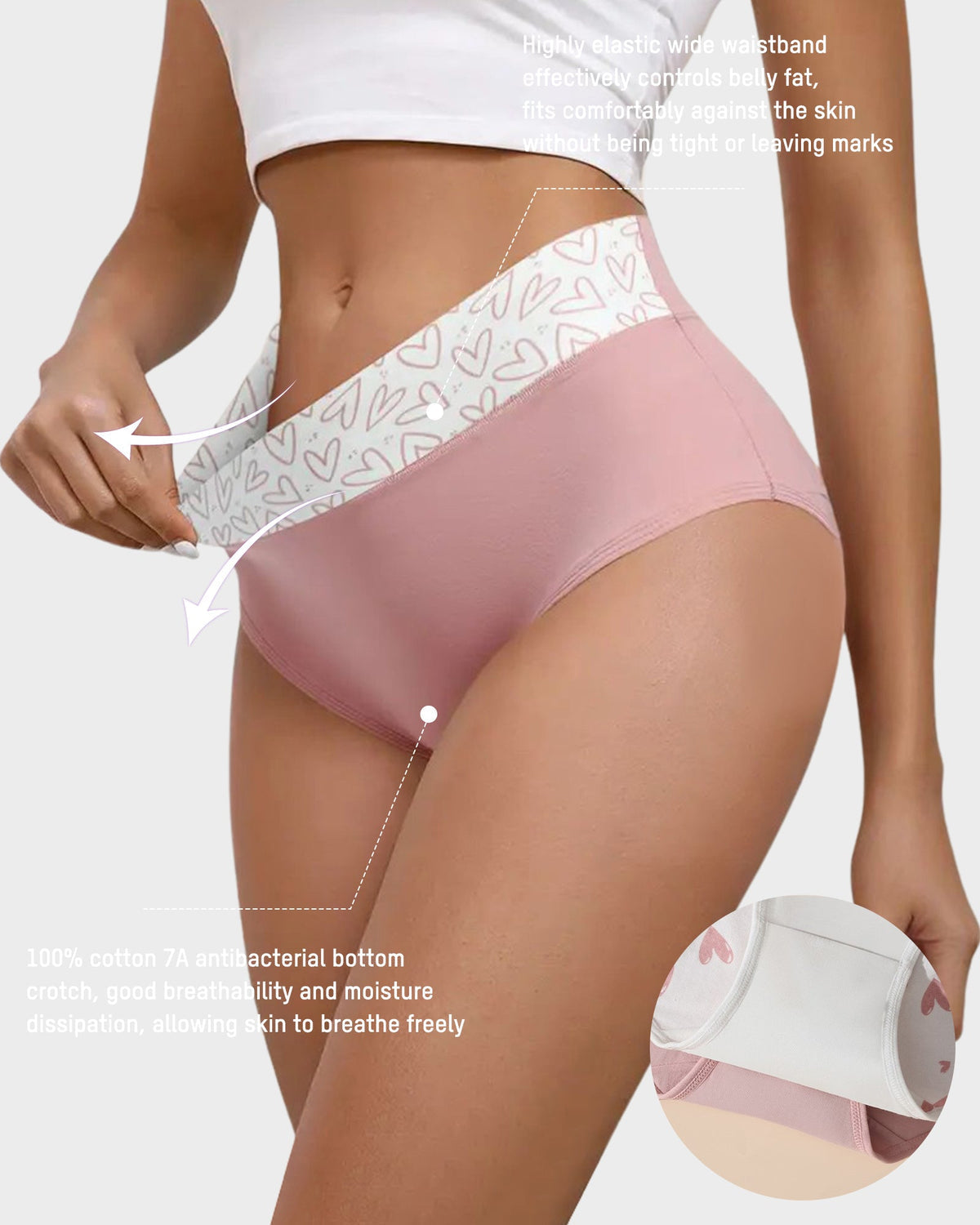Slip in cotone morbido a vita alta con cuoricini – confezione da 6
