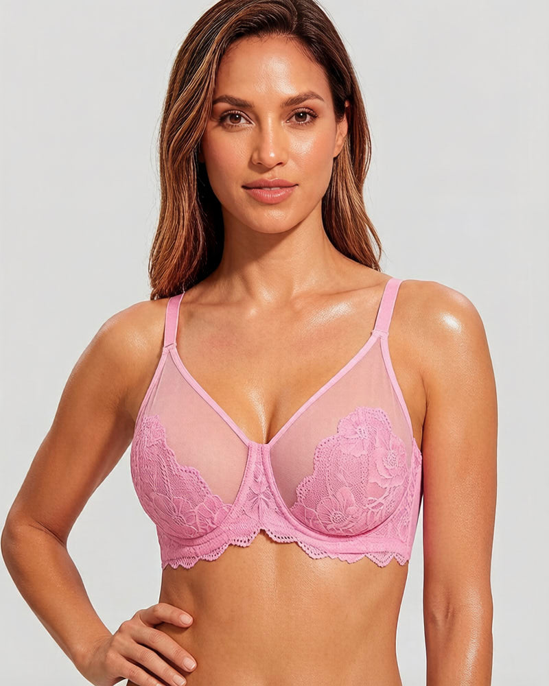 Reggiseno minimizer coprente in pizzo rosa