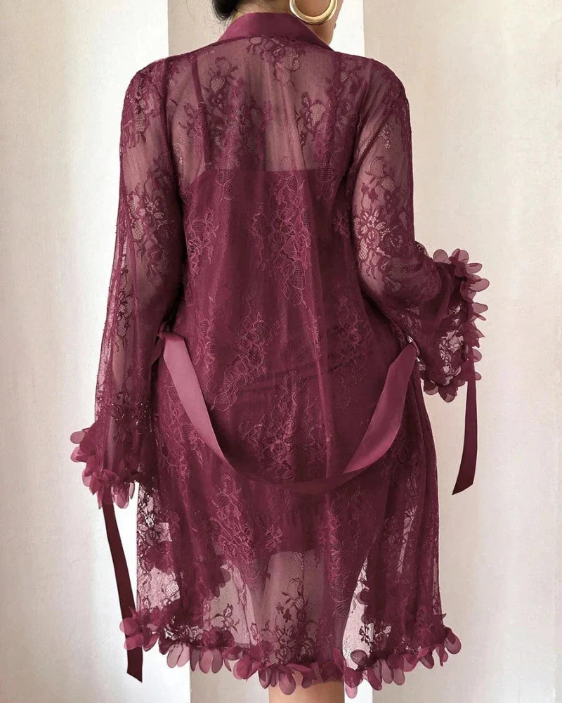 Camicia da notte in pizzo con vestaglia velata a maniche larghe taglie comode