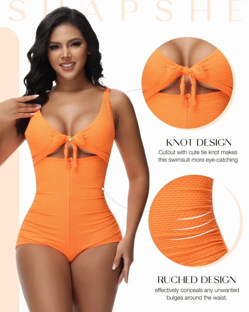 Costume intero snellente taglie comode con cut-out e nodo