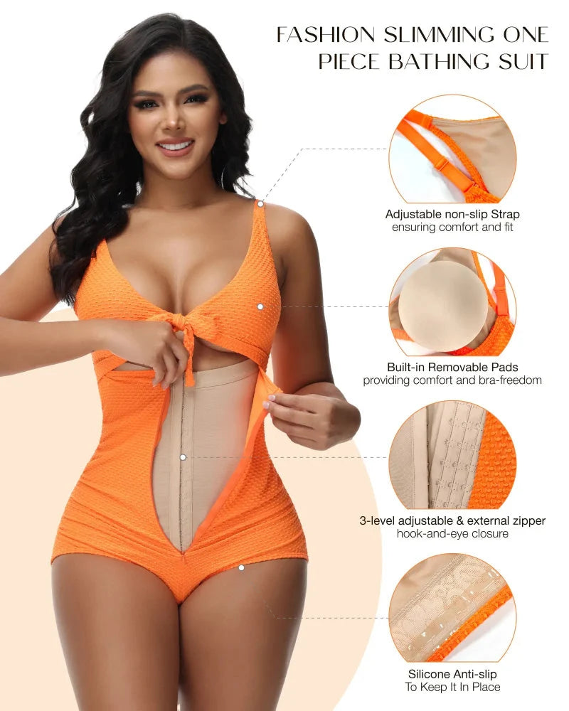 Costume intero snellente taglie comode con cut-out e nodo