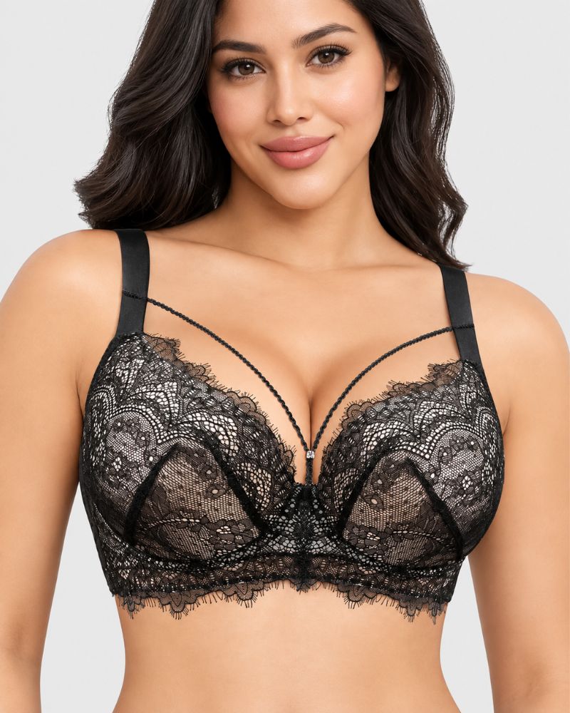 Reggiseno push-up coprente in pizzo con scollo a V profondo