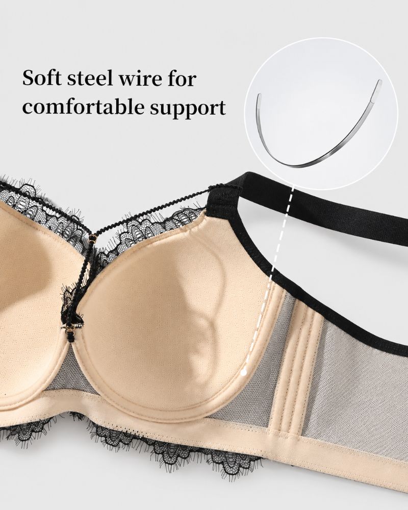 Reggiseno push-up coprente in pizzo con scollo a V profondo