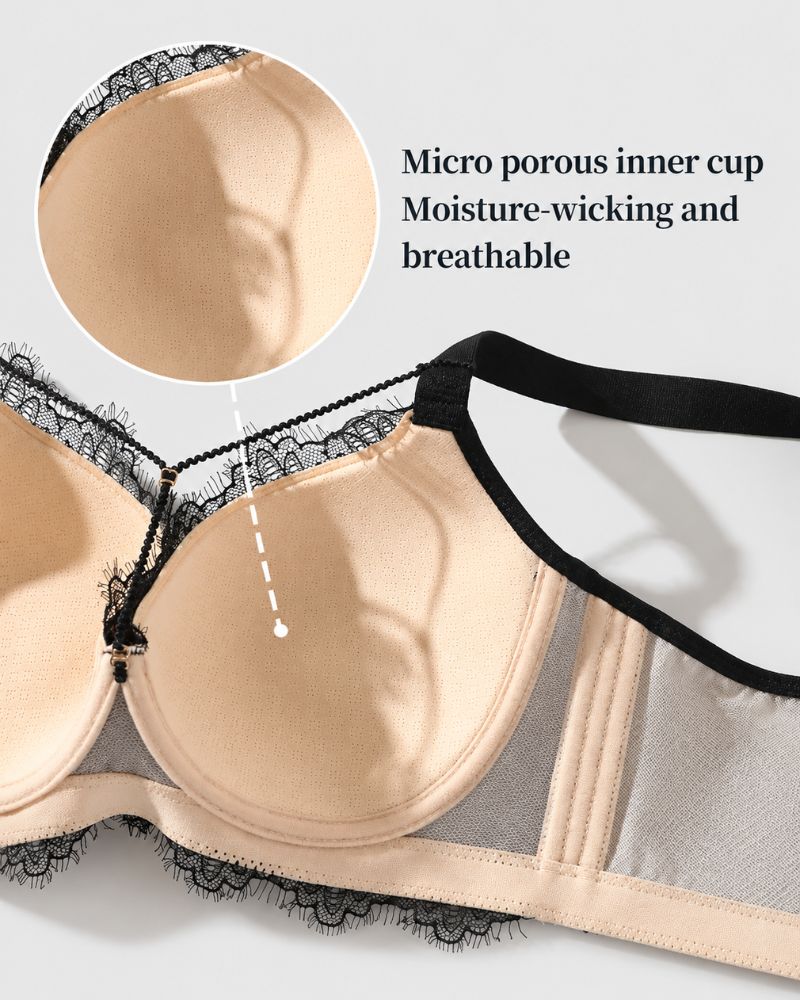 Reggiseno push-up coprente in pizzo con scollo a V profondo