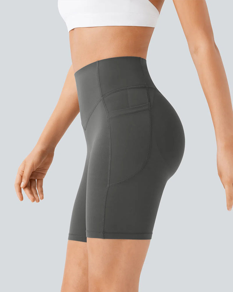 Pantaloncini sportivi modellanti push-up a vita alta con tasche laterali
