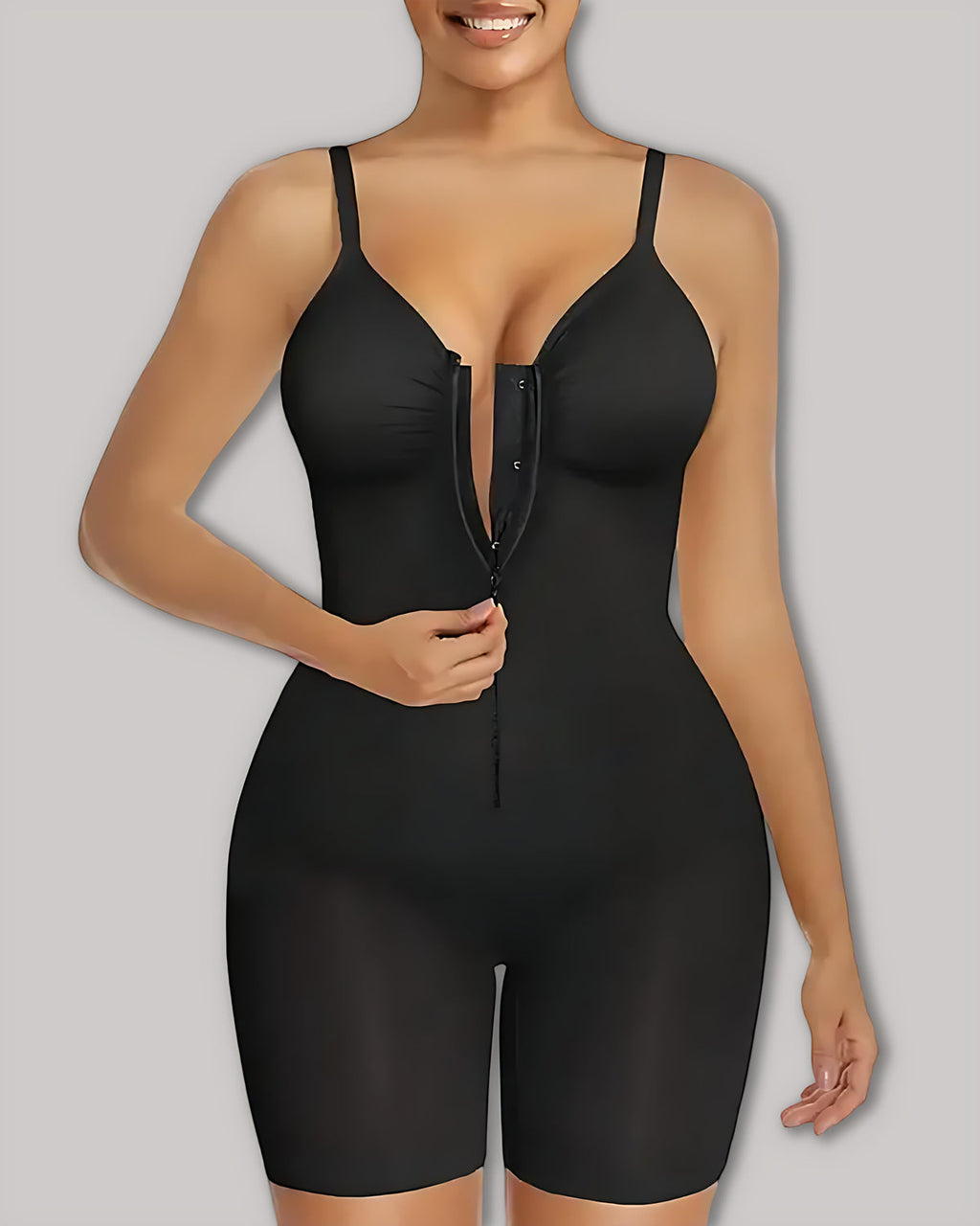 Body con zip frontale e controllo pancia