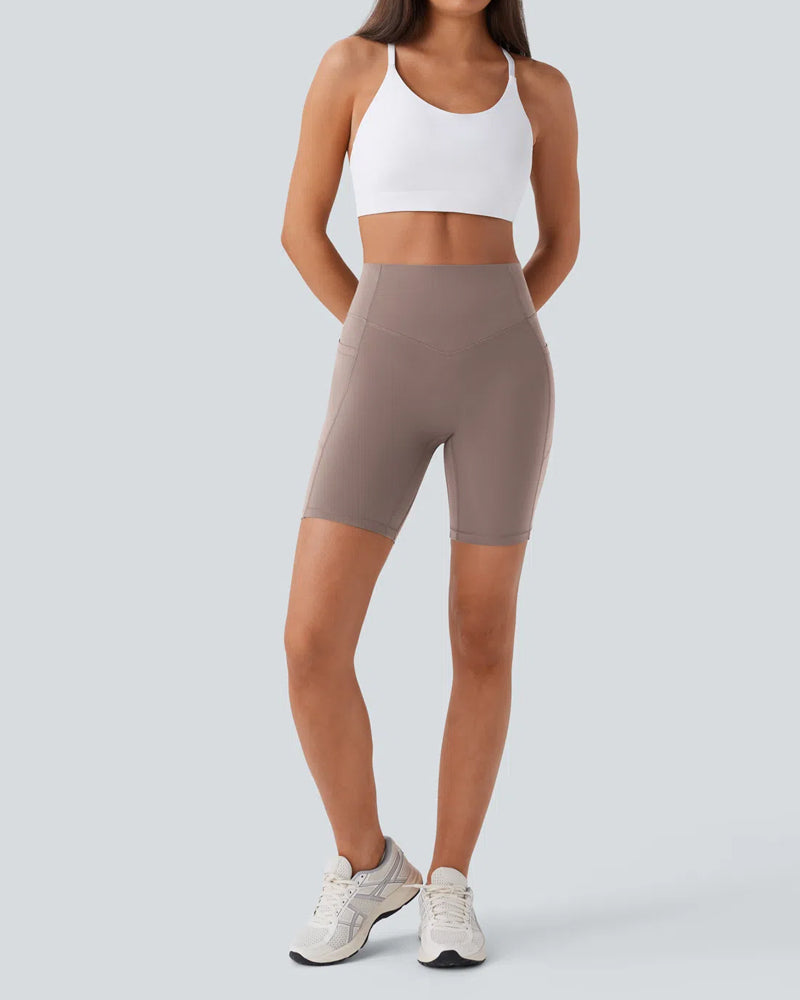 Pantaloncini sportivi modellanti push-up a vita alta con tasche laterali