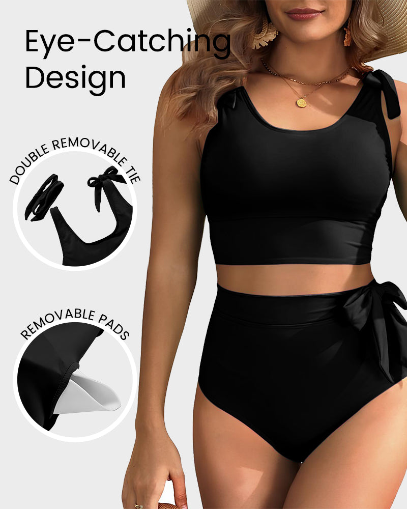 Bikini a vita alta con doppio laccio sulle spalle e controllo pancia