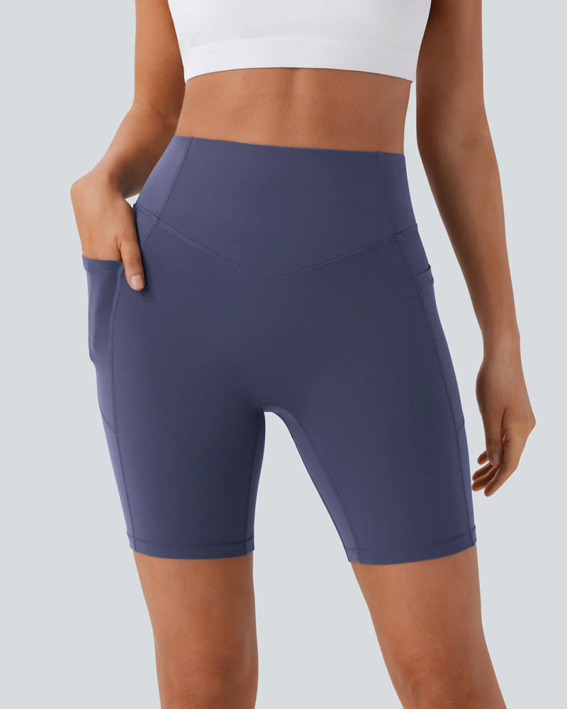Pantaloncini sportivi modellanti push-up a vita alta con tasche laterali