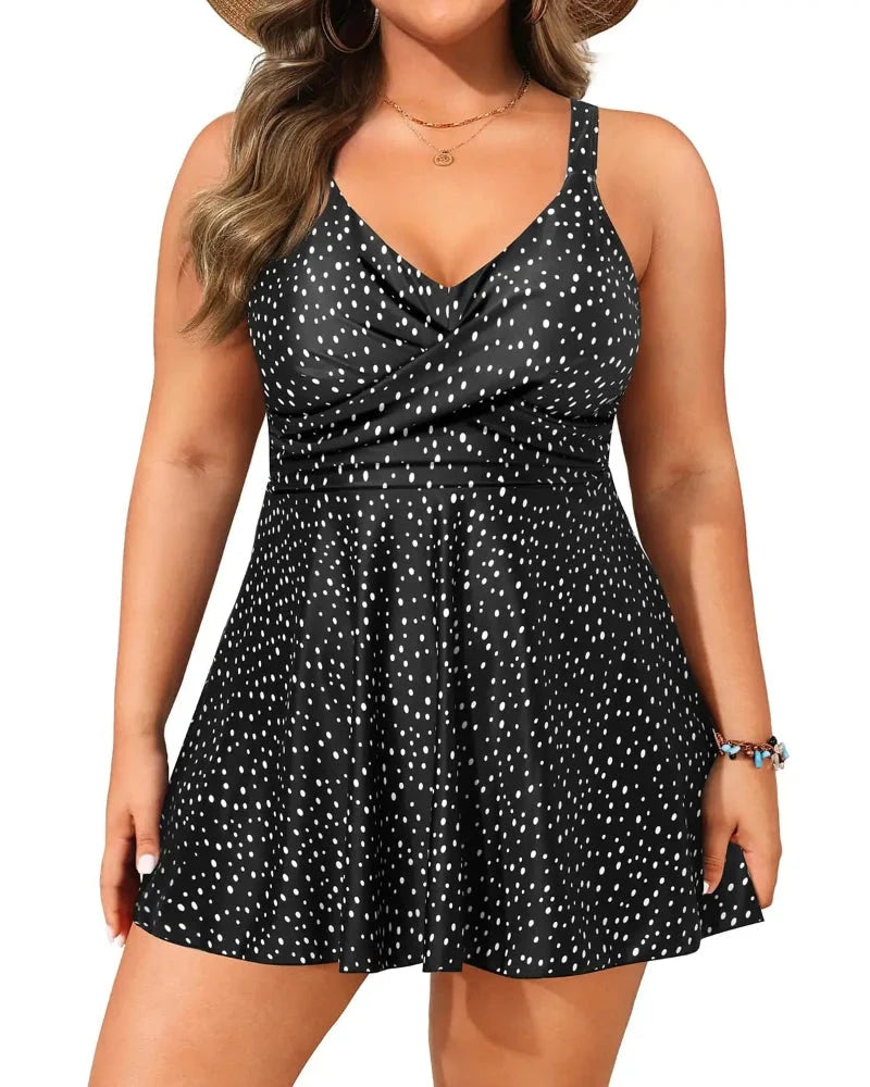 Tankini a vestitino taglie comode con pantaloncino e controllo pancia