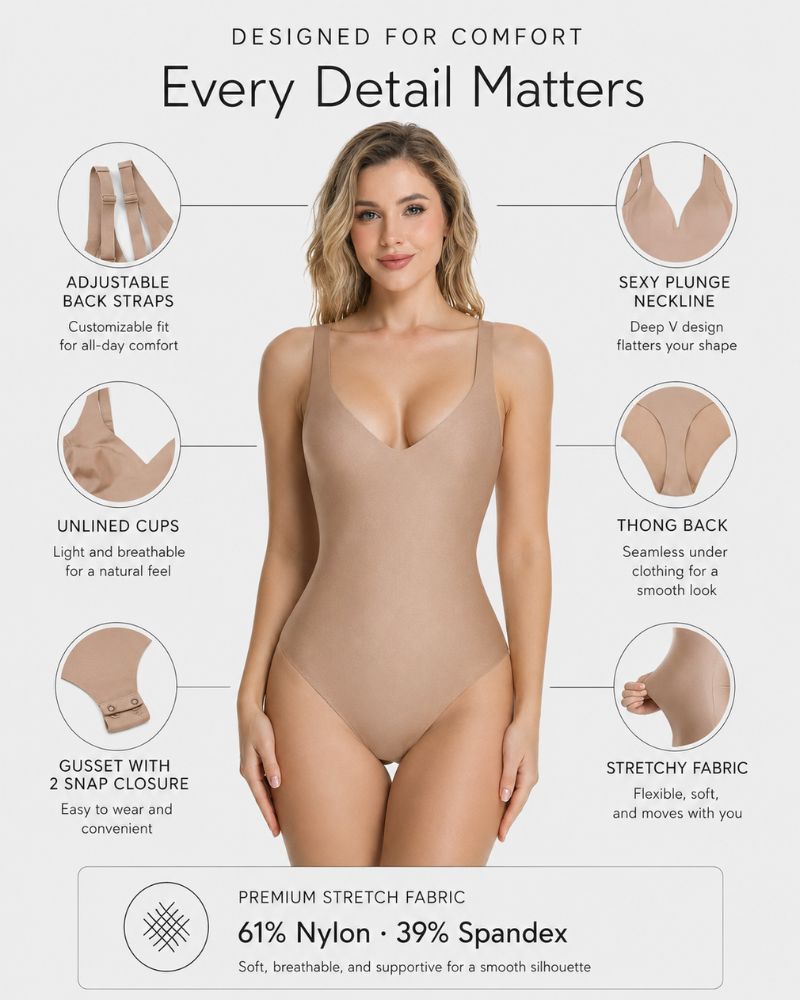 Corrigerende body string zonder beugel met diepe decolleté