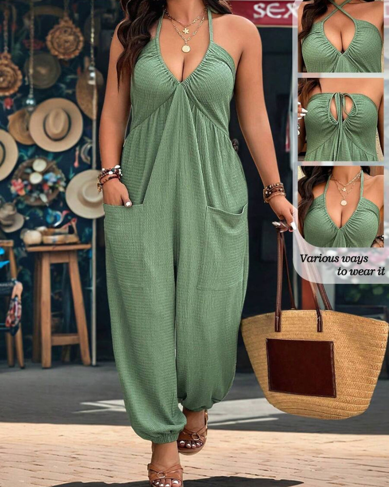 Tuta intera smanicata casual taglie comode con tasche