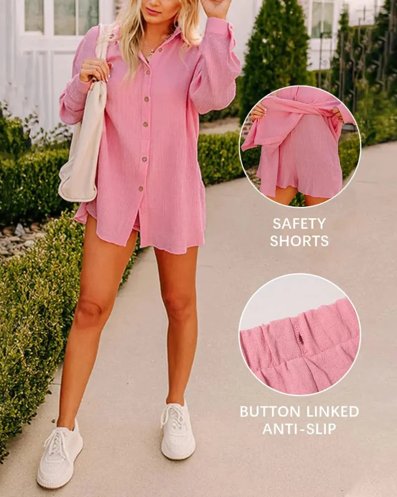 Completo da spiaggia 2 in 1 camicia e shorts in garza oversize