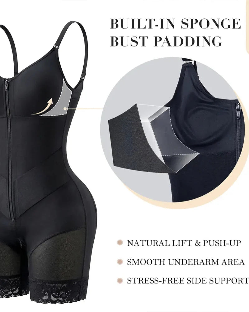 Body modellante con zip a V e controllo pancia