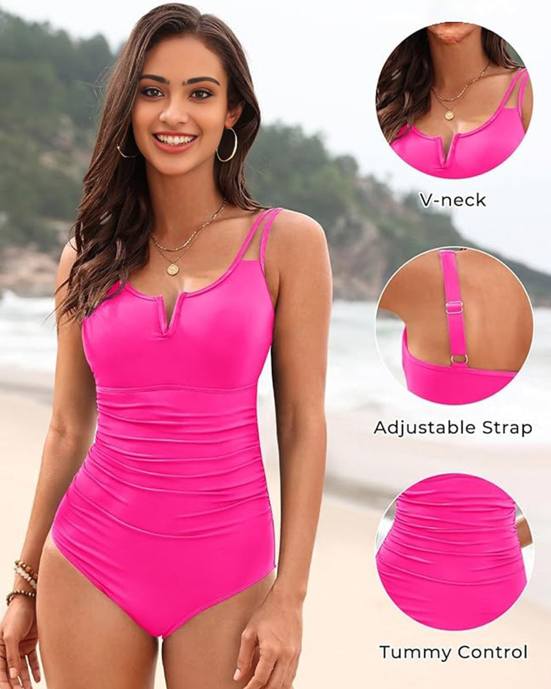 Costume intero arricciato con ferretto a V e controllo pancia