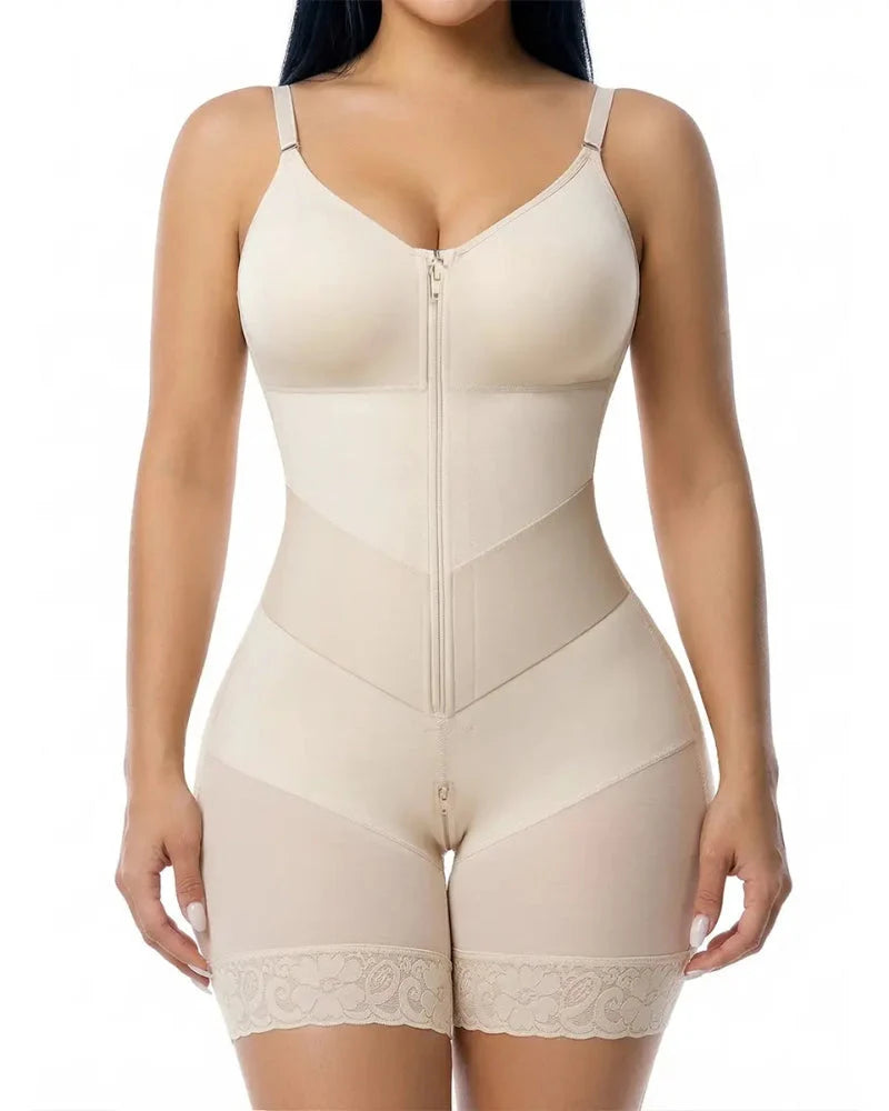 Body modellante con zip a V e controllo pancia