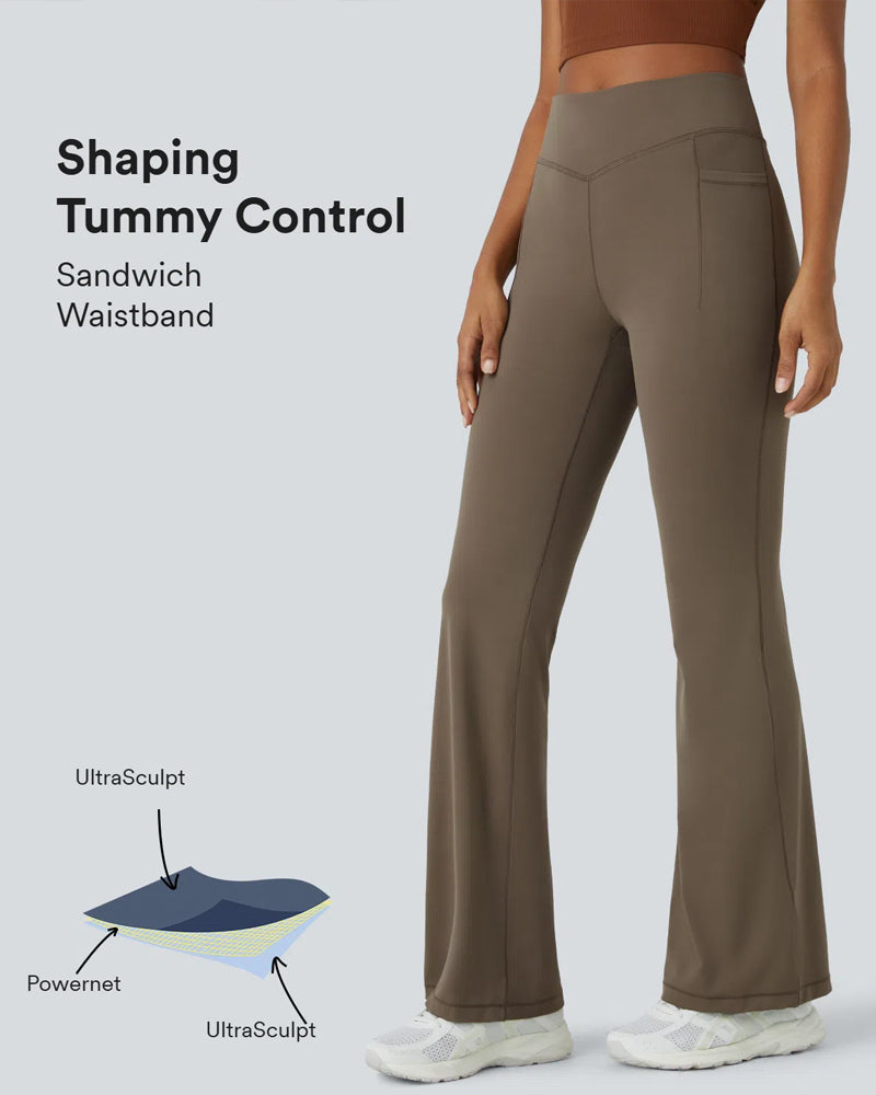 Leggings a zampa a vita alta con controllo pancia e tasche