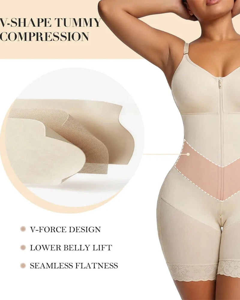 Body modellante con zip a V e controllo pancia