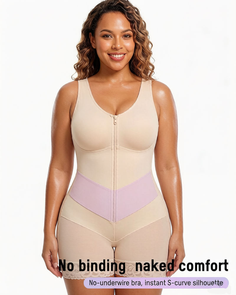 Body modellante con zip frontale e controllo pancia