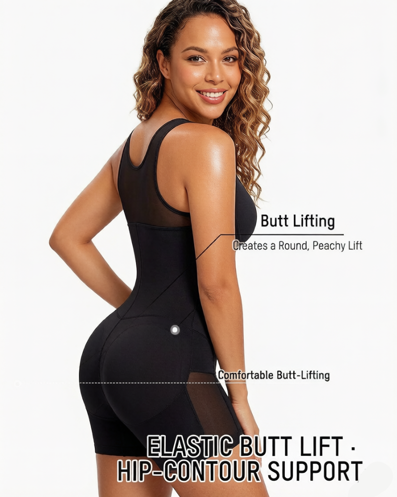 Body modellante con zip frontale e controllo pancia