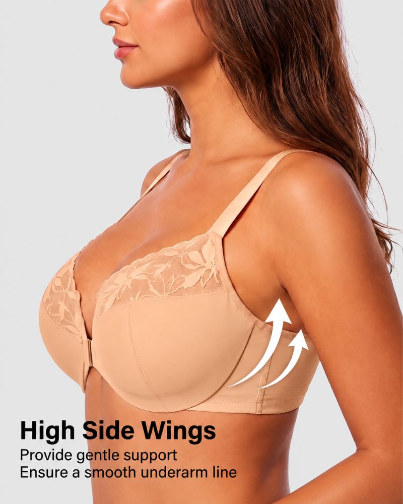 Reggiseno con ferretto in pizzo con chiusura frontale e schiena liscia