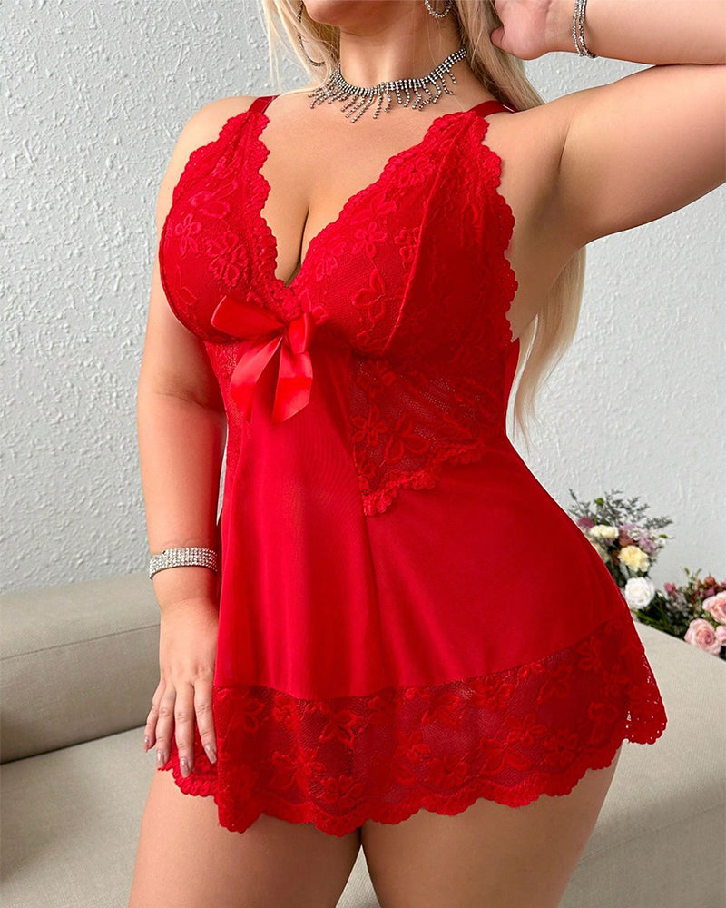 Completo notte in pizzo traforato trasparente taglie comode