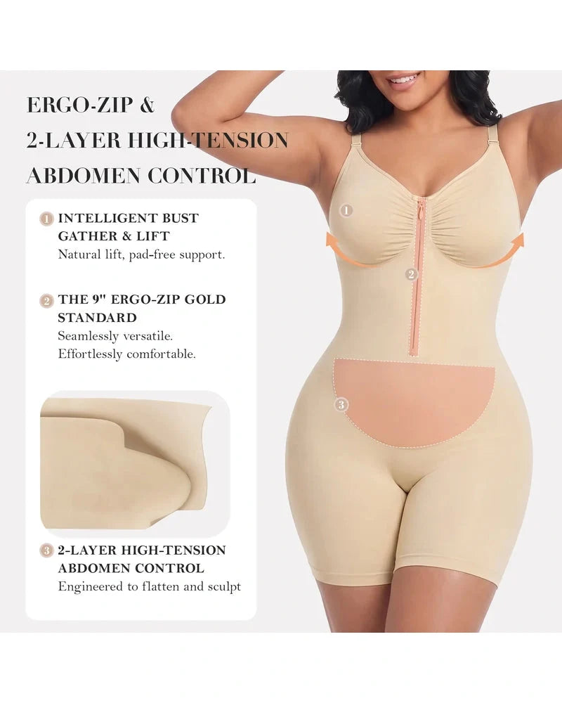Body modellante con zip e controllo pancia