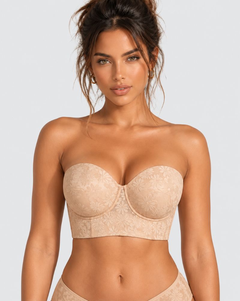 Reggiseno corsetto a balconcino senza spalline con fascia lunga
