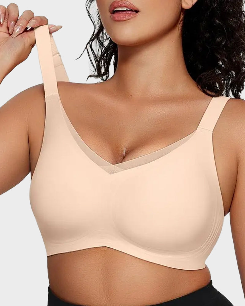 Bralette contenitiva senza ferretto con rete a V
