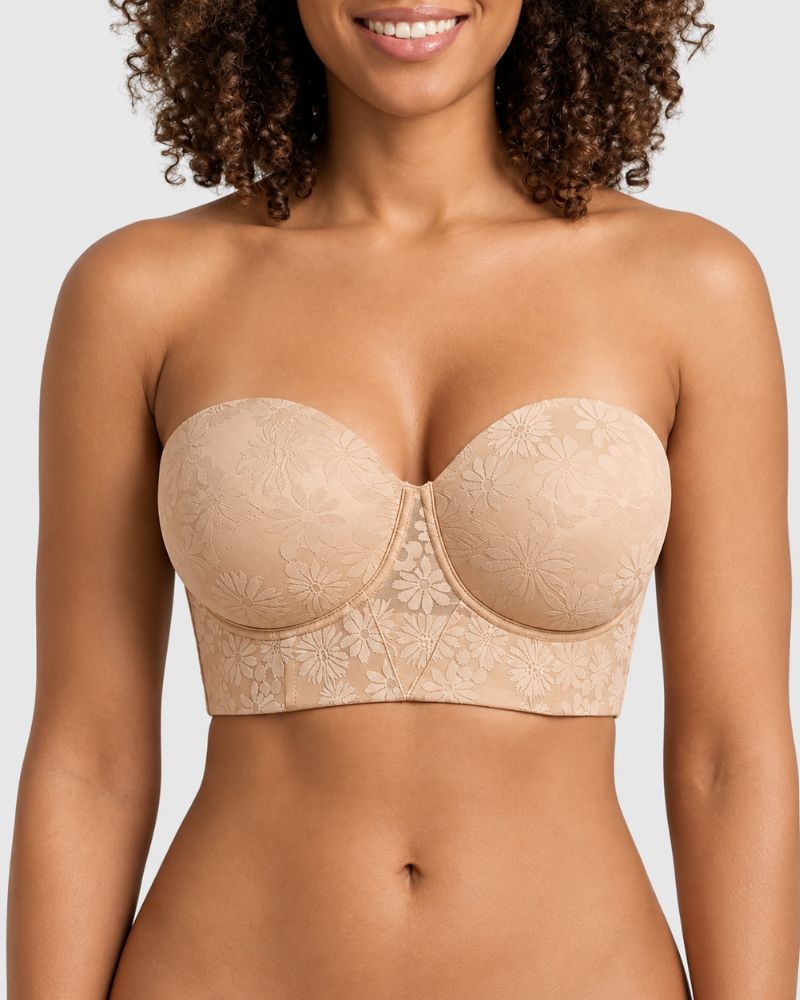 Reggiseno corsetto a balconcino senza spalline con fascia lunga
