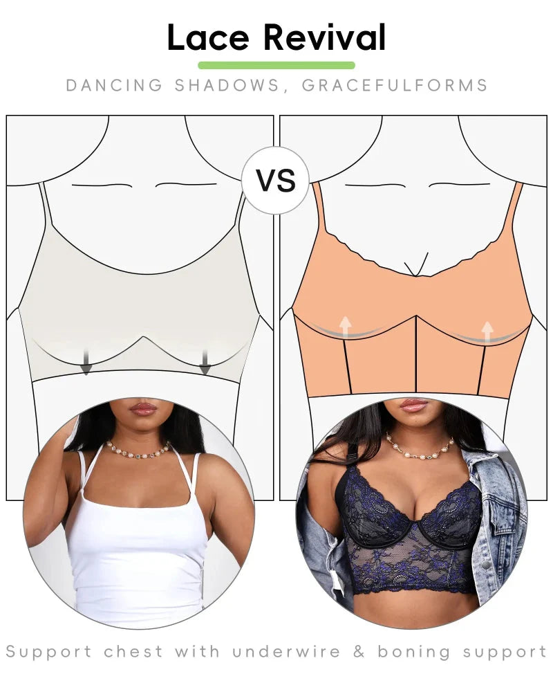 Bustier in pizzo taglie comode con scollo a V profondo effetto minimizer