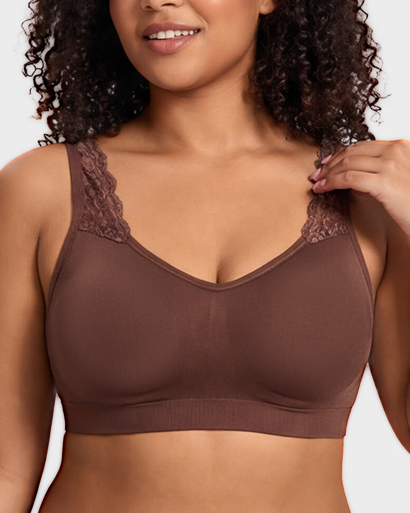 Reggiseno senza ferretto senza cuciture con spalline in pizzo