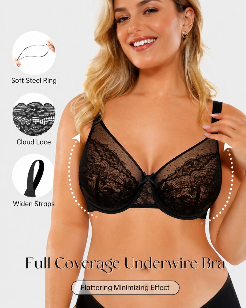 Reggiseno coprente con ferretto in pizzo floreale non imbottito