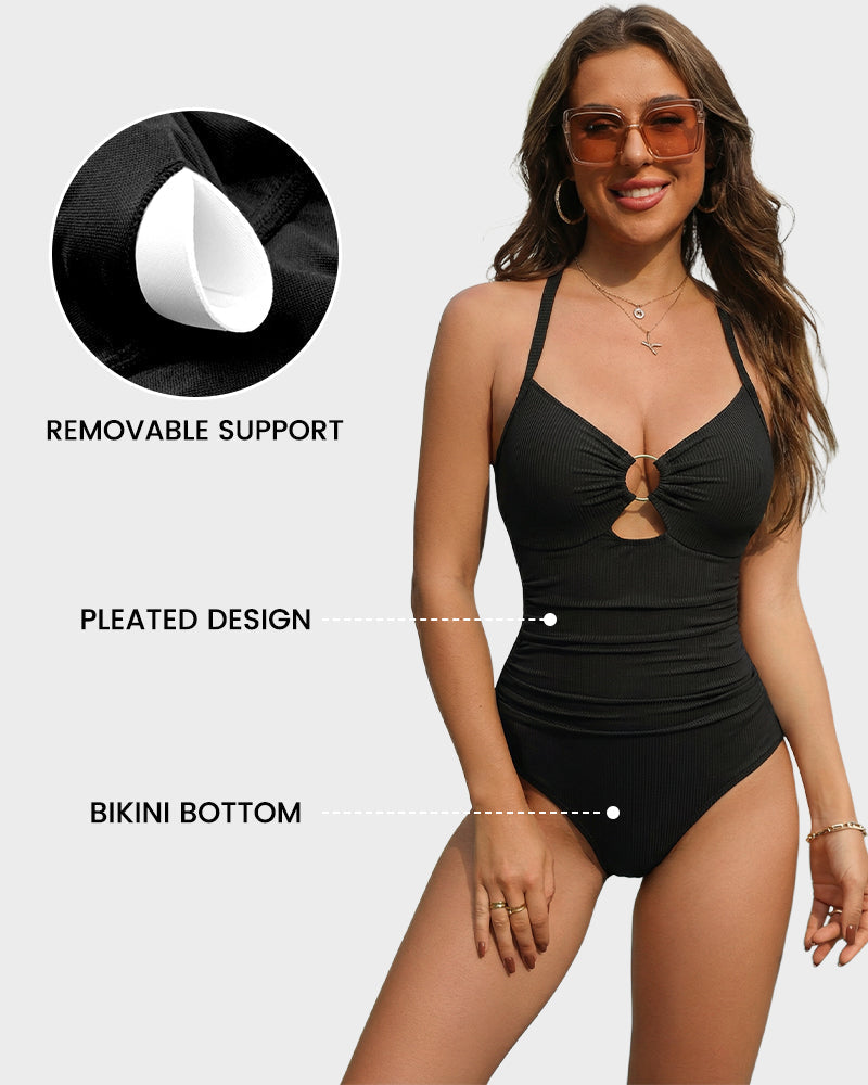 Costume intero arricciato con controllo pancia