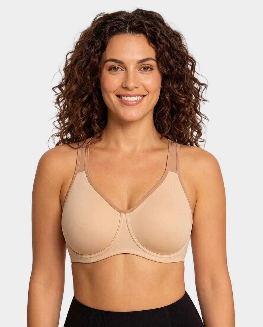 Reggiseno sportivo coprente con ferretto non imbottito a spalline larghe